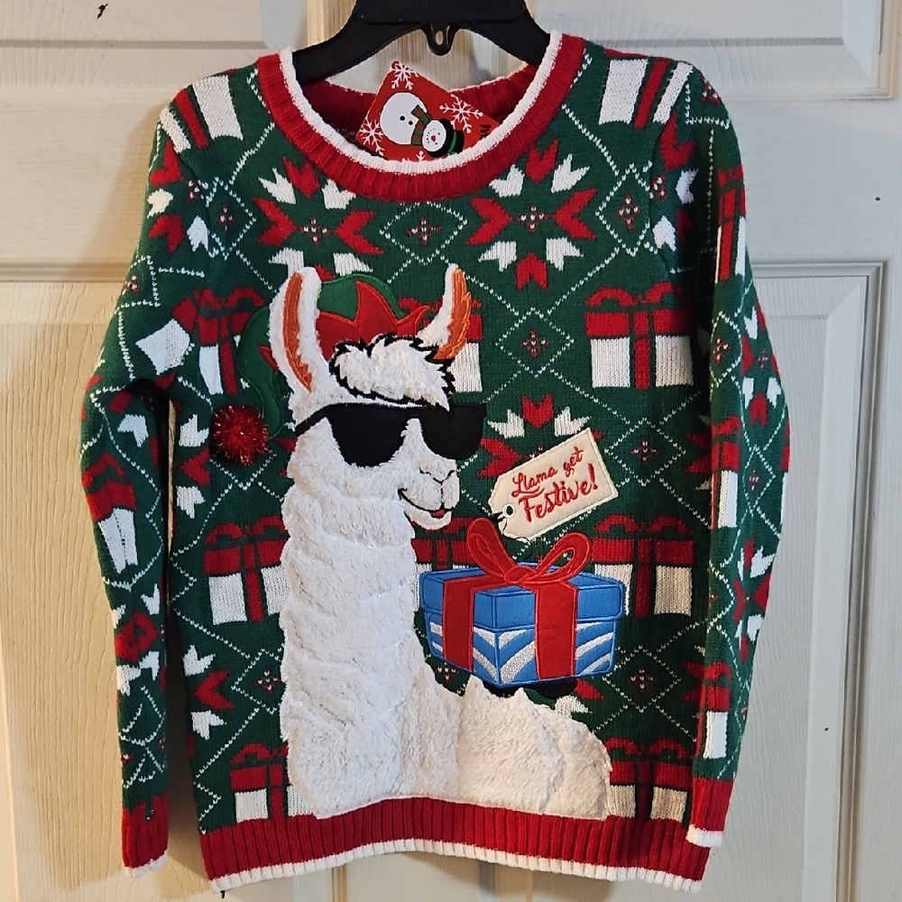 33 DEGREES LLAMA CHRISTMAS SWEATER: UNISEX YOUTH: NEW WITH TAGS: SIZE M (10/12)